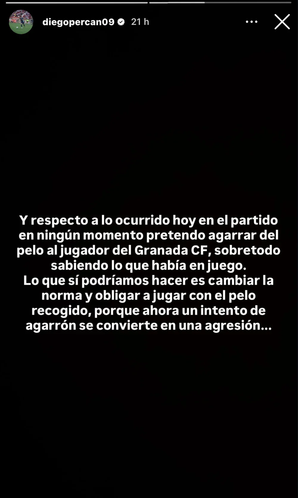 La historia de Instagram de Percan sobre la acción con Izan González